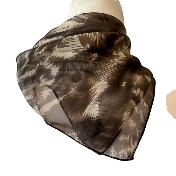 Brown Feather Print Square Scarf 19 in Boho Festival Bag Scarf Vintage Sheer - Picture 4 of 9